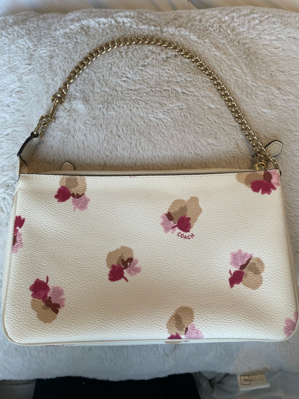 Coach Large White Floral Wristlet with Gold Chain